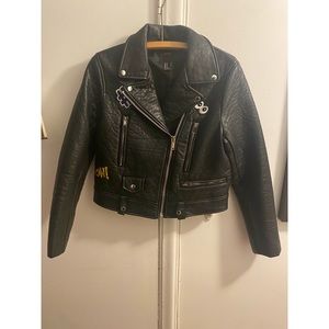Embroidered Faux Leather Jacket